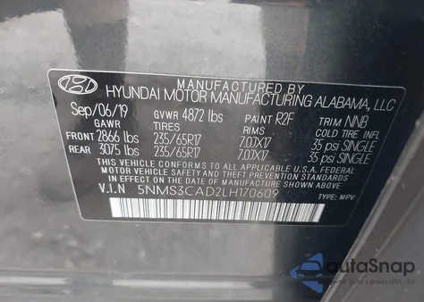 2020 Hyundai Santa Fe Sel from USA, damaged, VIN 5NMS3CAD2LH170609